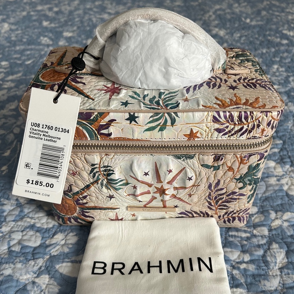 NWT Brahmin Charmaine in Vitality Melbourne leather makeup cosmetics case